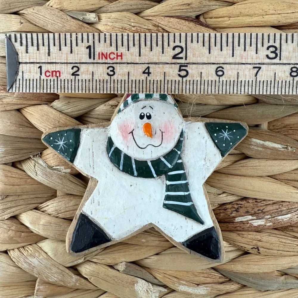 2 Midwest Cannon Falls Snowman Star Christmas Ornament Wood Hand Painted Rustic‎